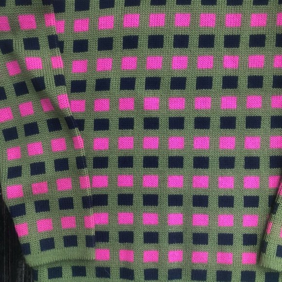 Sweater Sportissimo Sz S M Crew Neck Pink Green Vintage 70s 80s Geometric Square - Picture 2 of 4